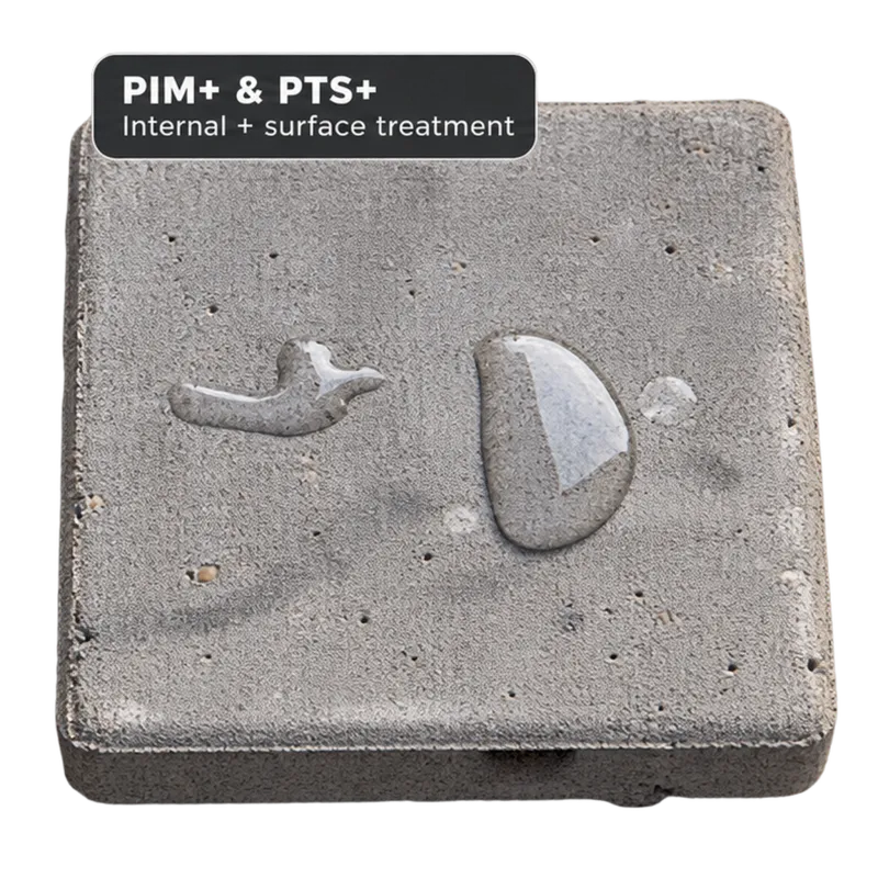 PIM+ + PTS+: Paviršiuje matyti vandens lašai.